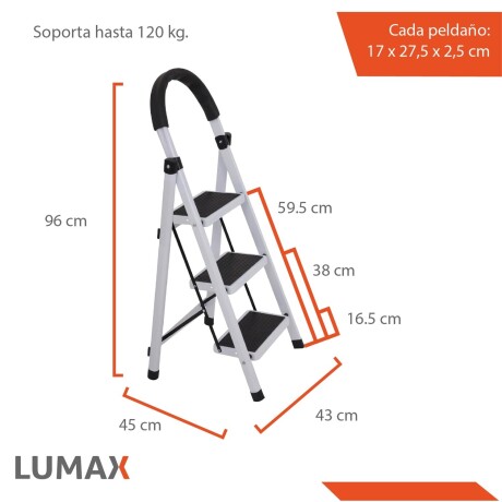 Escalera Tijera 3 Escalones Base Antideslizante Negro/Blanco