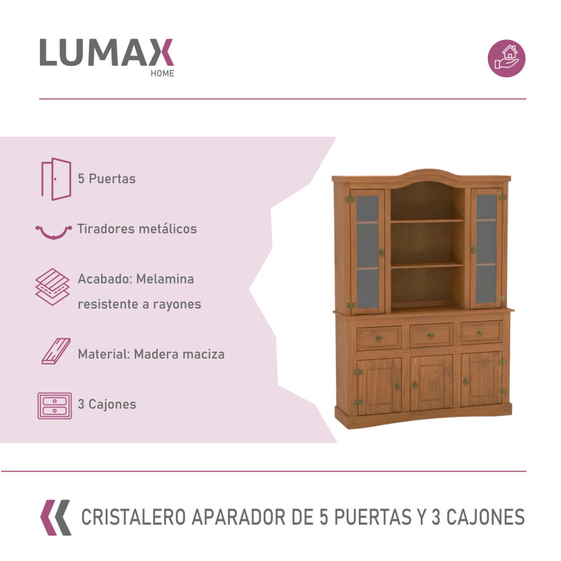 Cristalero Armario Lumax Aparador 5 puertas 3 cajones madera maciza Cristalero Armario Lumax Aparador 5 puertas 3 cajones madera maciza