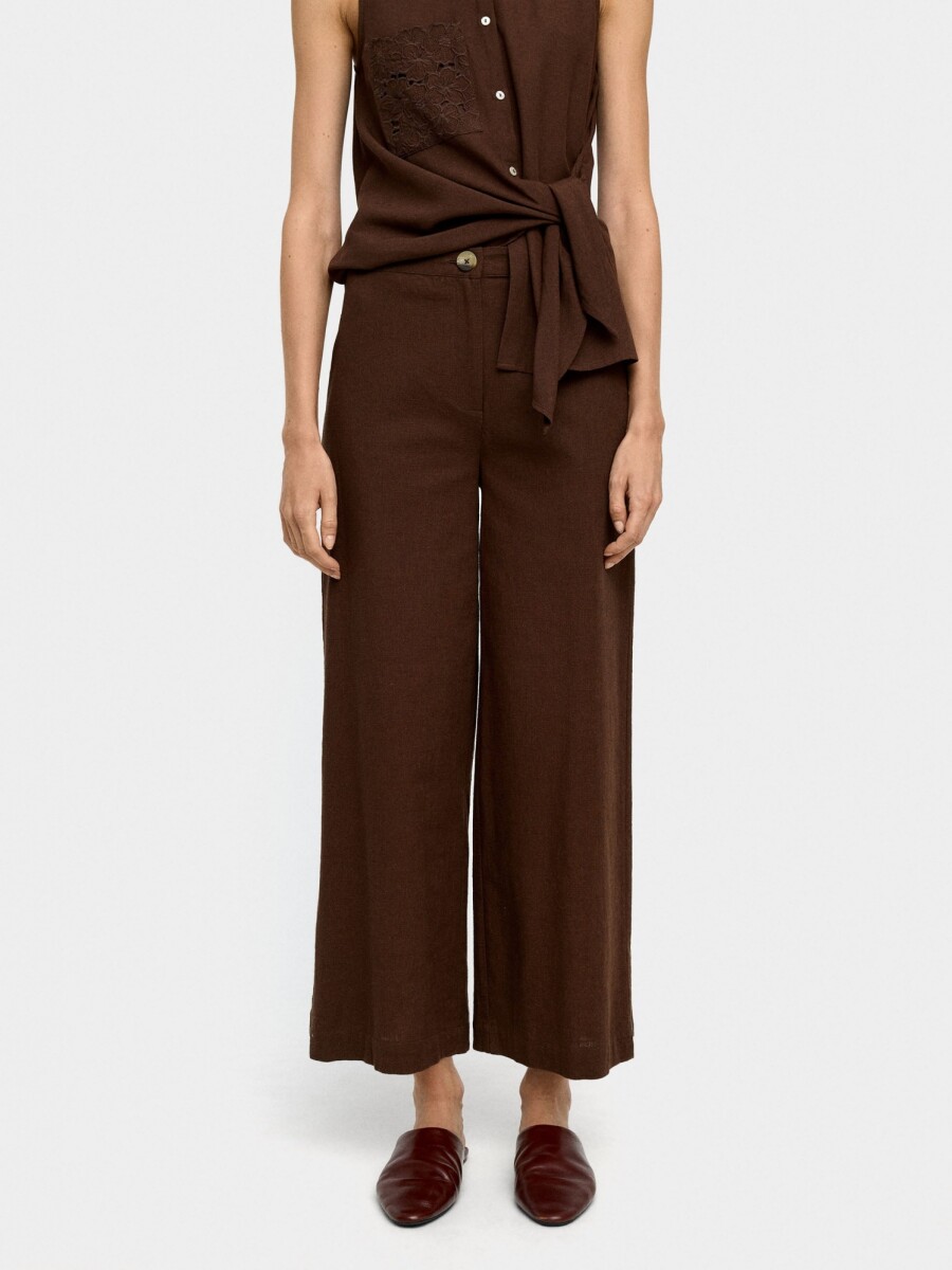 Pantalón Con Bordado 100% Algodón marron