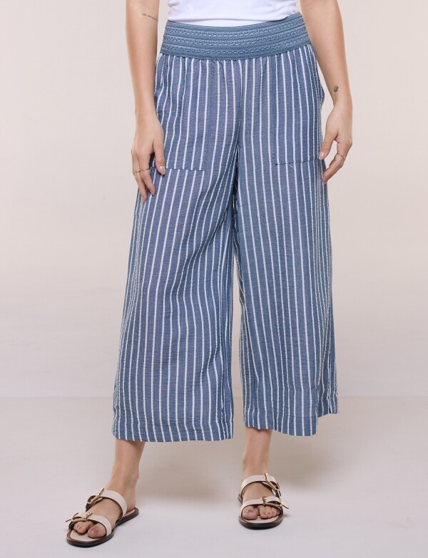 Pantalon Con Cintura De Crochet AZUL/BLANCO
