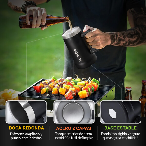 Jarra Vaso Cerveza Termica 750 Ml Conserva 3 Hs Frio 1 Hs Calor Acero Inoxidable Ss304 Imback Color Negro Jarra Vaso Cerveza Termica 750 Ml Conserva 3 Hs Frio 1 Hs Calor Acero Inoxidable Ss304 Imback Color Negro