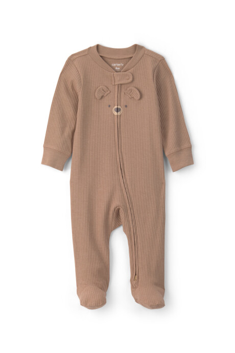 Pijama una pieza de algodón, con pie, marrón, diseño oso Pijama una pieza de algodón, con pie, marrón, diseño oso