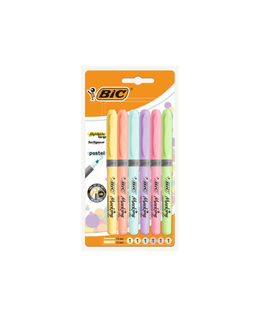 RESALTADOR BIC GRIP PASTEL BL6 - S/C 