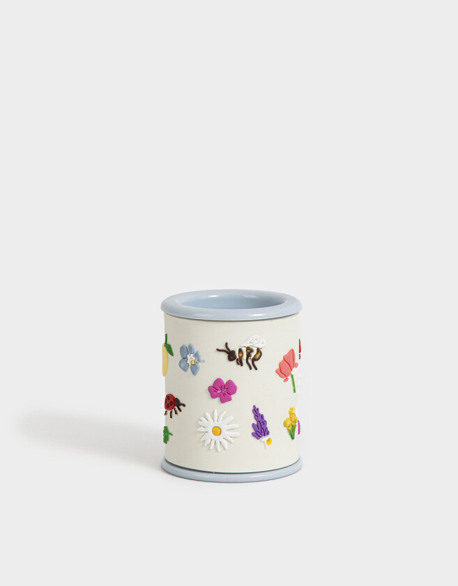 Útiles Varios Silicona Sacapuntas En Forma Silíndrica Con Arte En Relieve - Blanco Crema
