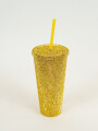 Vaso Con Tapa + Sorbito Strass Dorado