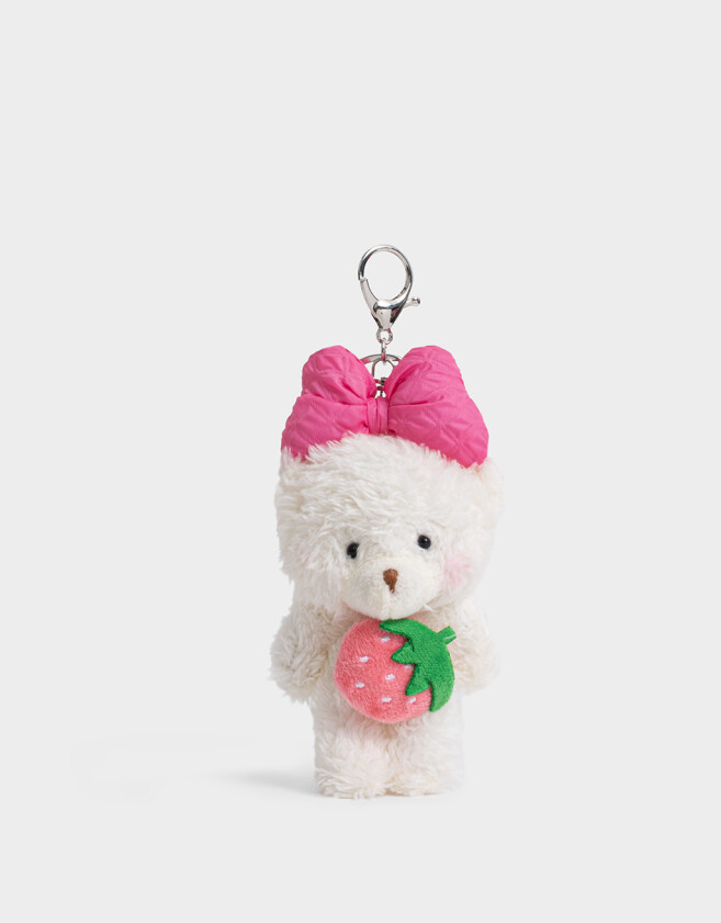 Llavero Peluche Llavero Y Charm De Osito Con Moño - Blanco Crema