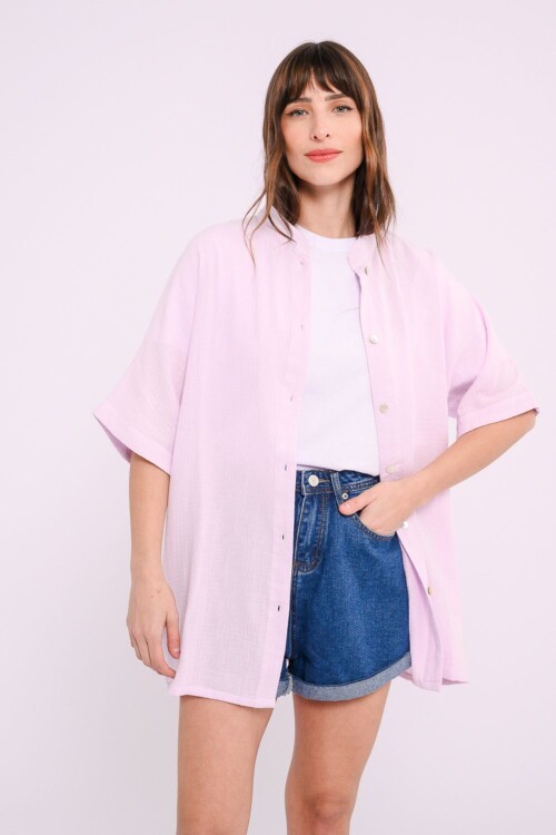 Vestido camisero escote en V Lila
