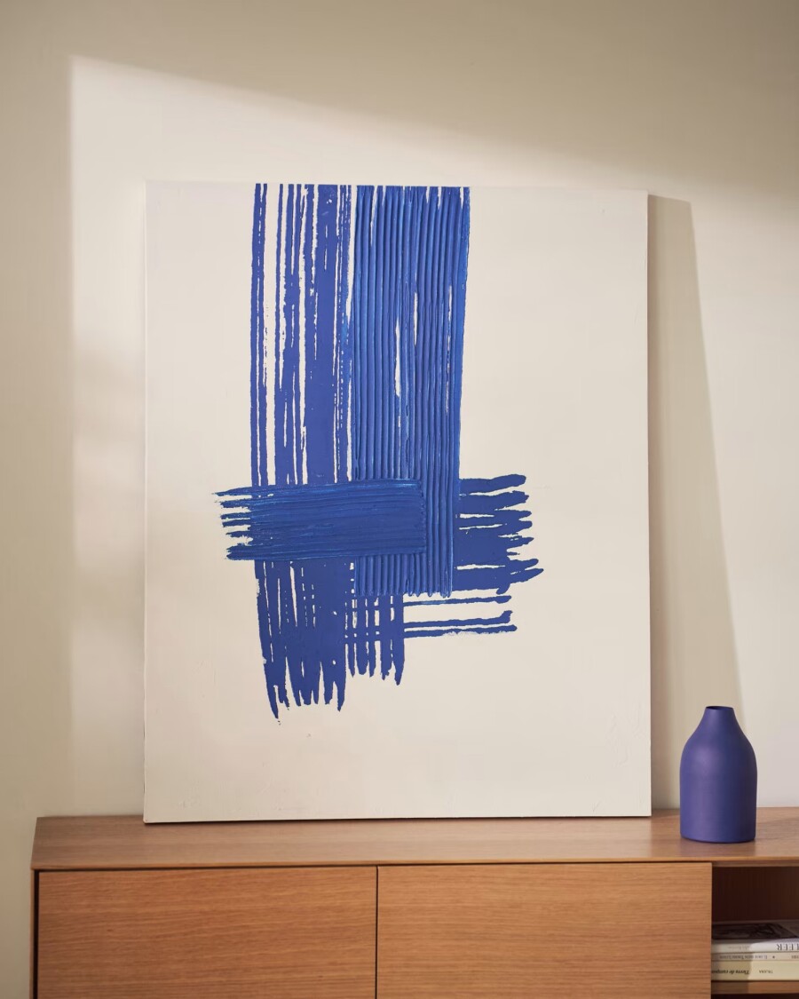 Lienzo abstracto Sagaro blanco y azul 80 x 100 cm