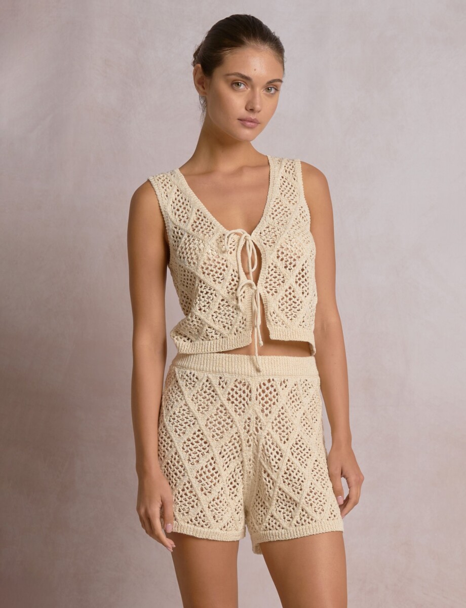 Chaleco Boho Calado Rombos - Beige 