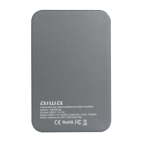 Cargador Portátil AIWA 5000mAh con Carga Inalámbrica 15W y USB-C PD 20W | AWPBF5W