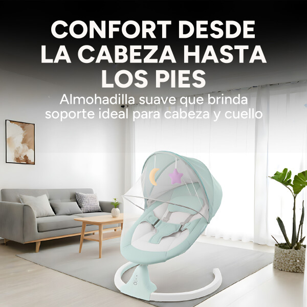 Silla Mecedora Bebé 5 Niveles Control Bluetooth Tul Mesita Color Verde