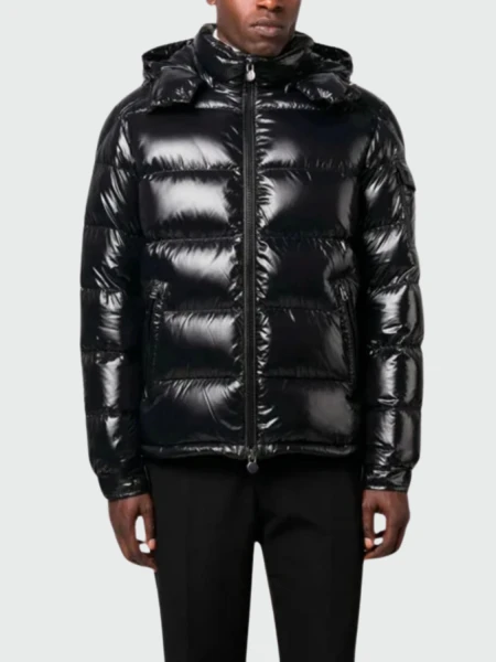 Moncler - Campera rellena de plumas con capucha desmontable, Maya Negro