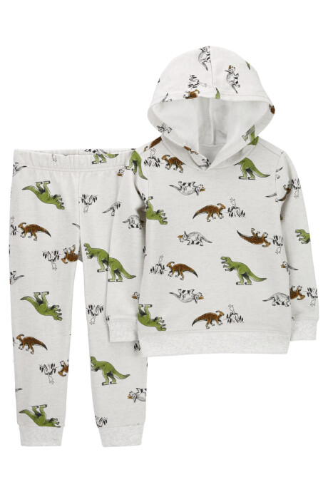 Set dos piezas pantalón y buzo con capucha de algodón, diseño dinos. Talles 6-24M Sin color