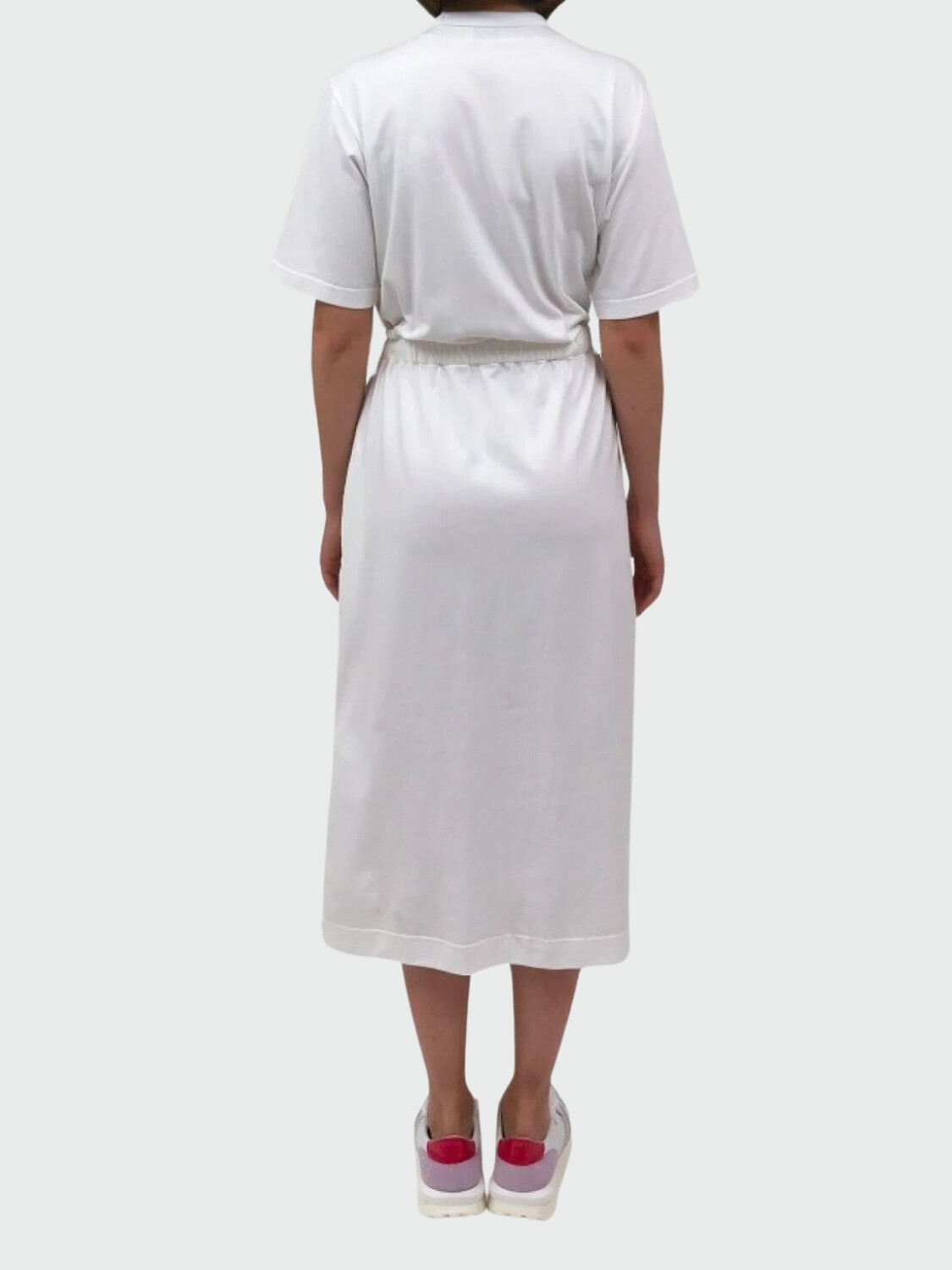 Moncler -Vestido de algodón con malla plisada 0
