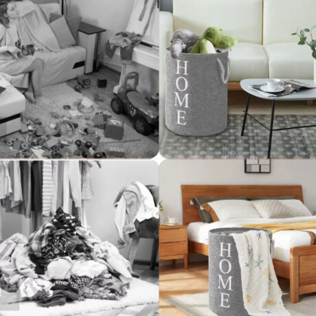 Bolsa Cesta Organizadora Plegable para Lavandería Hogar Home Gris Oscuro