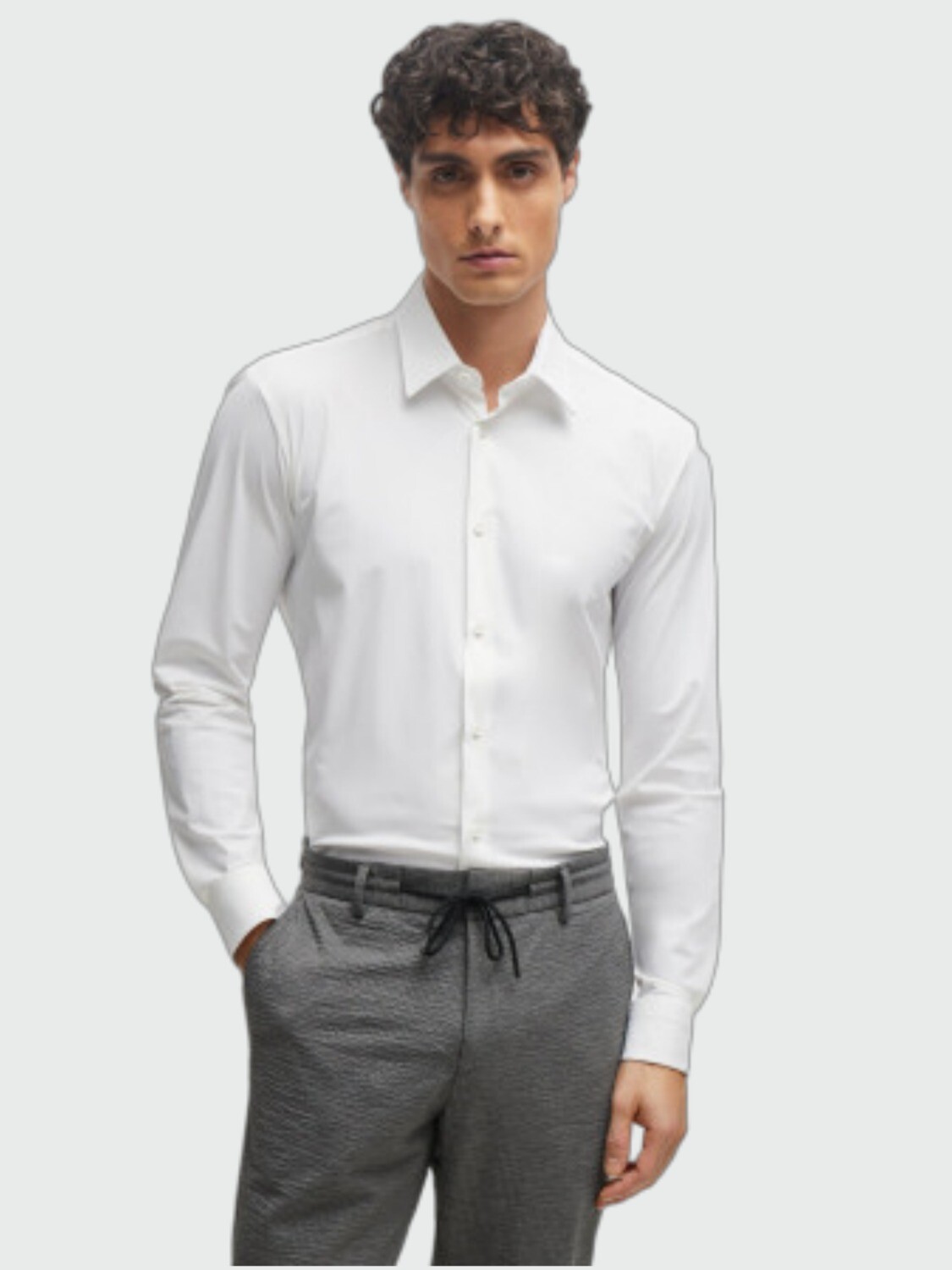 BOSS - Camisa manga larga slim fit de punto elástico técnico, P-ROAN-KENT Blanco