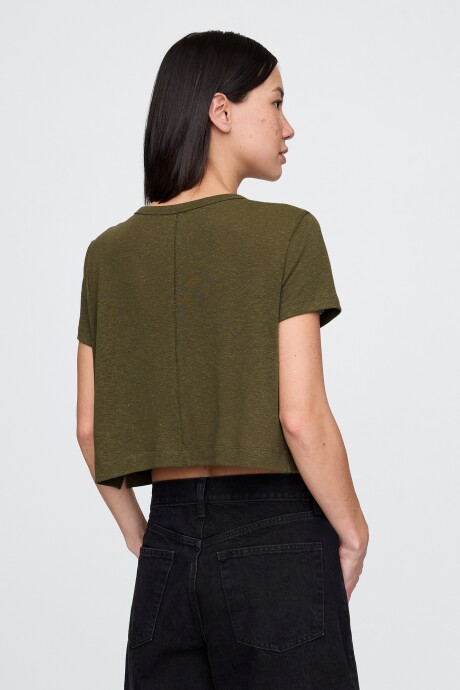 Remera Lino Crop Manga Corta Mujer Dark Olive 19-0516 Tcx
