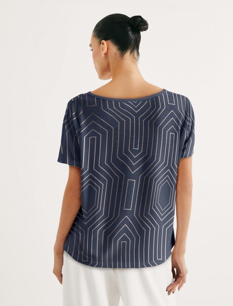 BLUSA MANGA CORTA ESTAMPADA AZUL