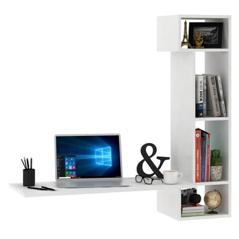 Escritorio suspendido con repisa lateral y estantes de colgar Escritorio suspendido con repisa lateral y estantes de colgar