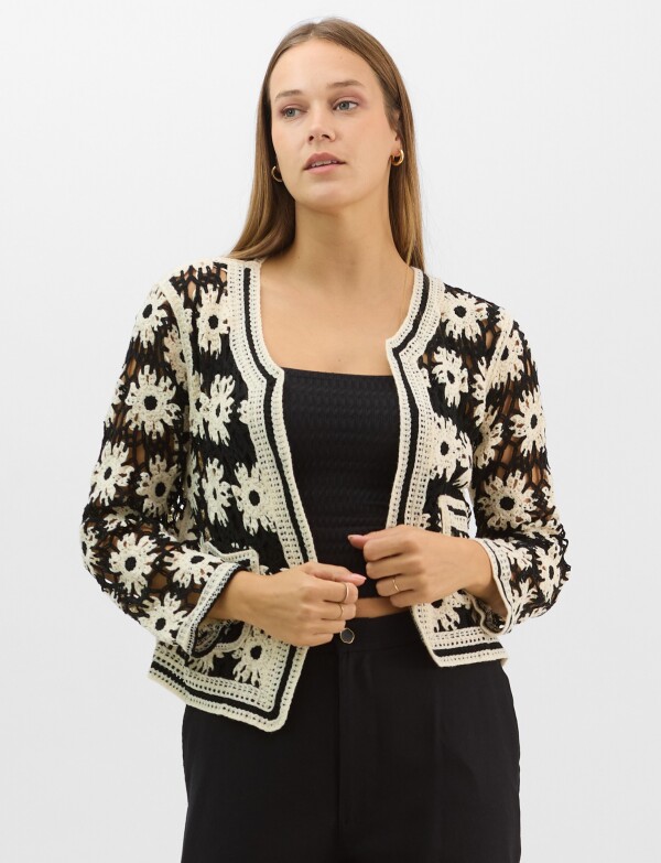 Cardigan Calado Con Bolsillos NEGRO/BEIGE