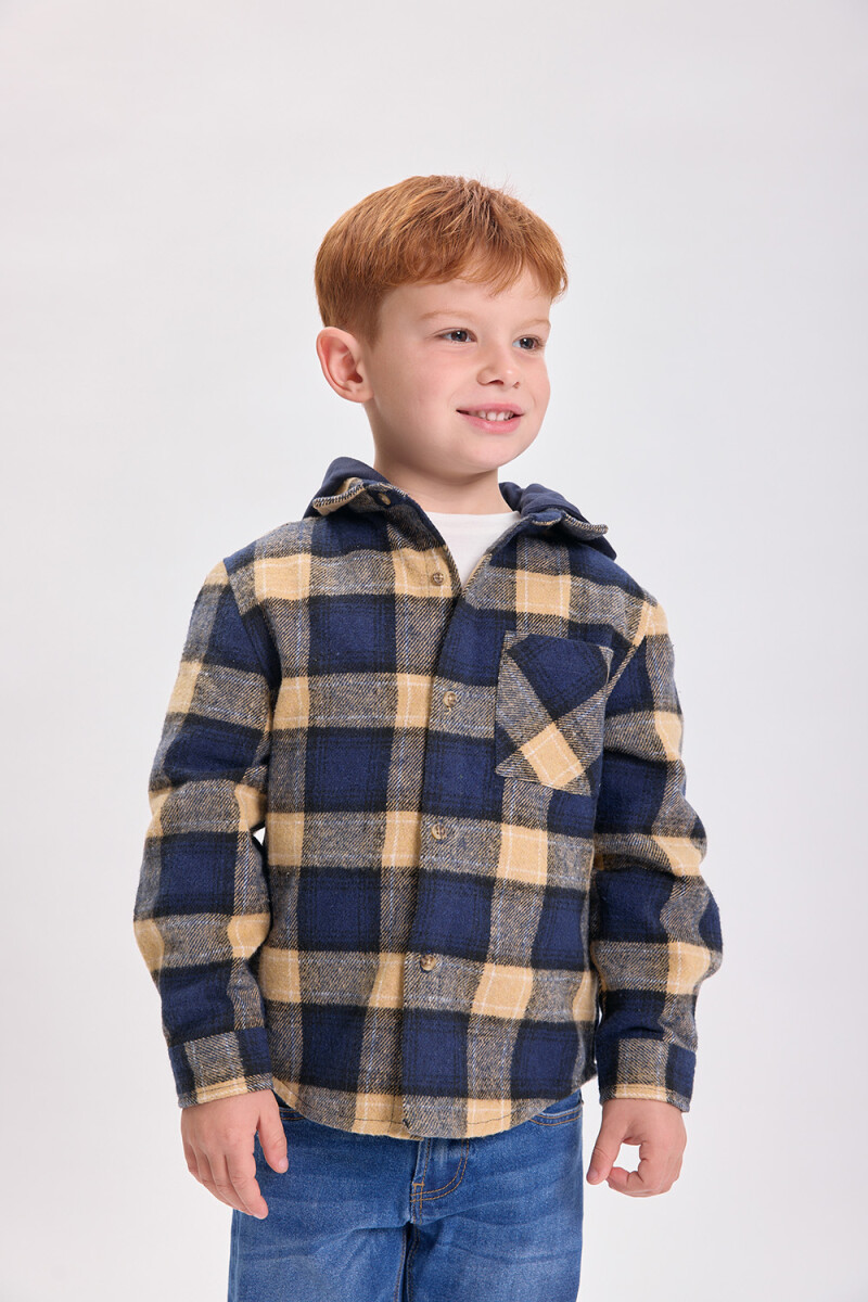 Sobrecamisa cuadros con capucha Azul