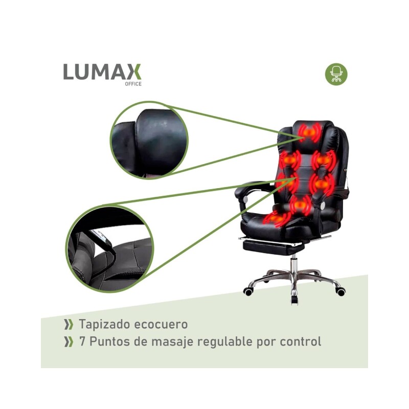 Silla Ejecutiva en cuero Lumax Modelo Miles con Apoyapies y 7 Puntos de Masaje Negro
