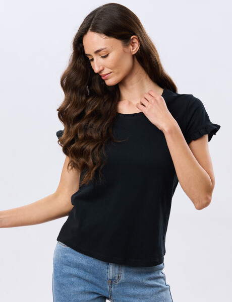 REMERA DE ALGODÓN CON VOLADO Negro