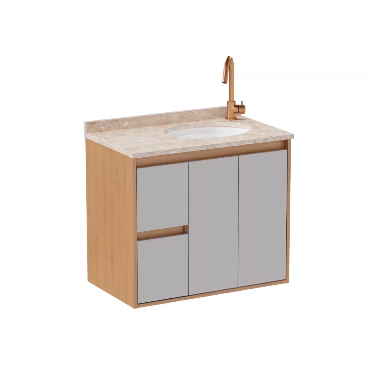 Mueble De Baño Danubio Suspendido 80 Cm Mesada Granito Con Lavatorio Incorporado 