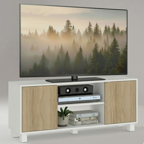 Mueble Rack de Tv Hasta 50" Manhattan de Piso con 2 Puertas y Estantes 120 cm de Ancho - Manchester / Blanco Mueble Rack de Tv Hasta 50" Manhattan de Piso con 2 Puertas y Estantes 120 cm de Ancho - Manchester / Blanco