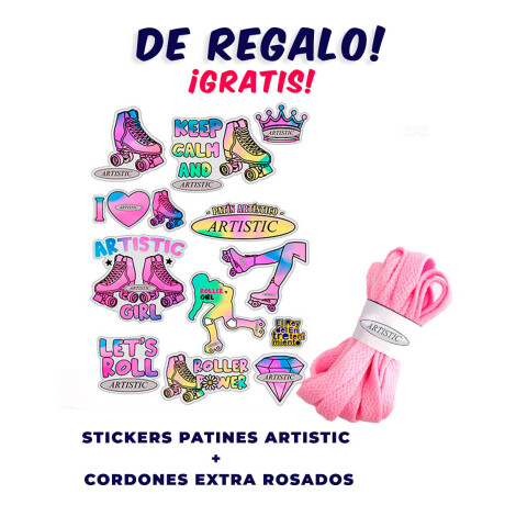 Patín Artístico Bota Dura C/Base Rosada + Regalos Blanco