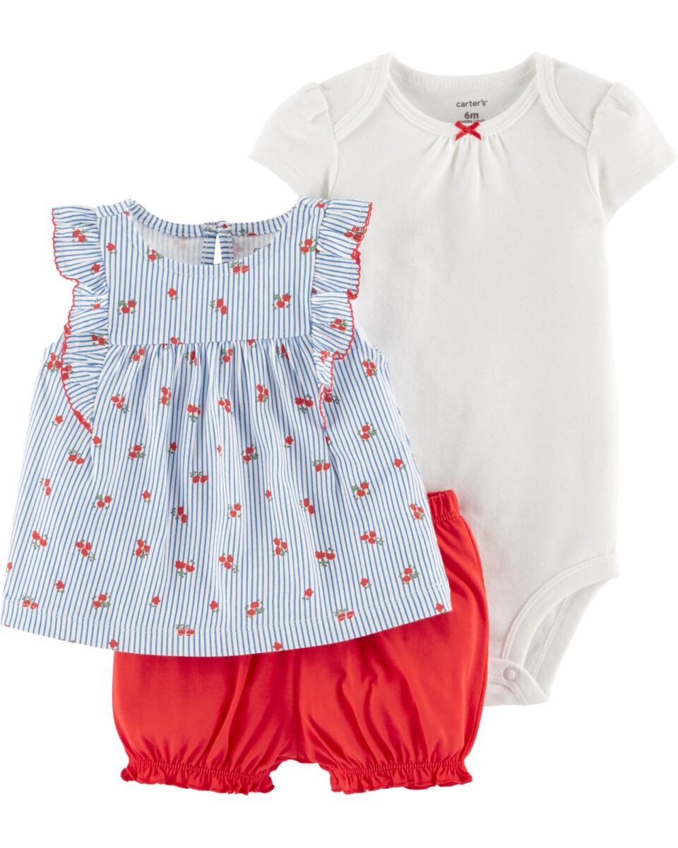 Set tres piezas de algodón, short bombachudo, blusa y body 