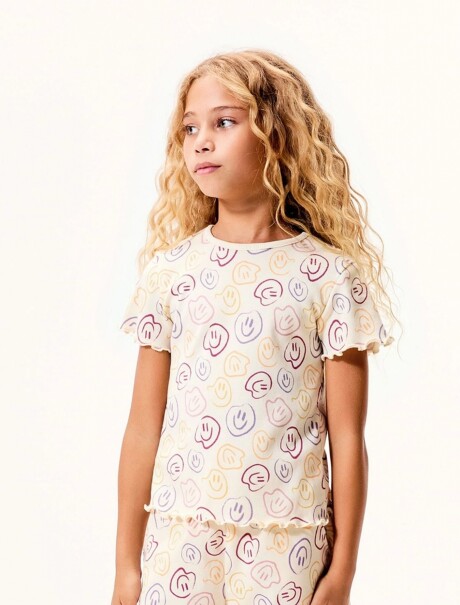 BLUSA MANGA CORTA INFANTIL CON ESTAMPADO BEIGE