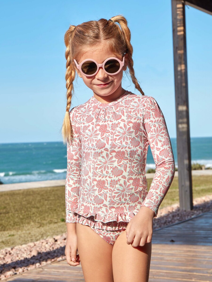 Camiseta De Baño Estampado Flores Blanco