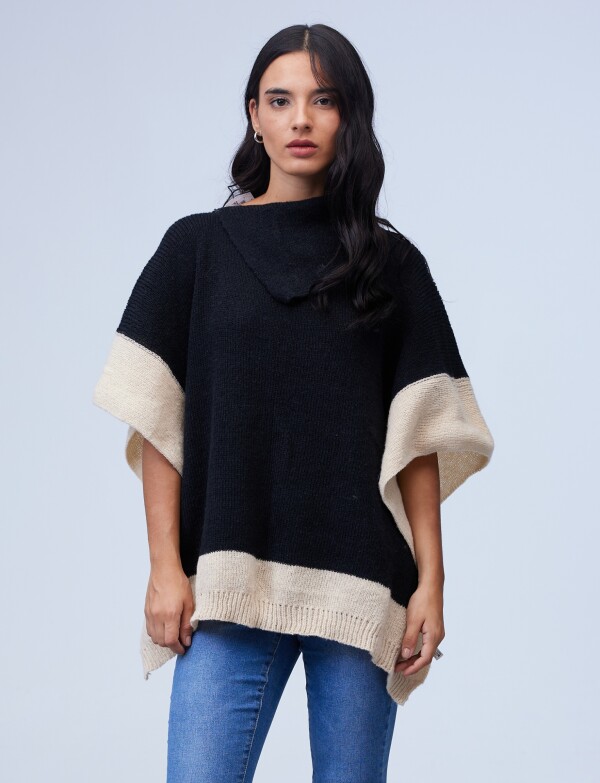 Poncho Colorblock NEGRO/BEIGE