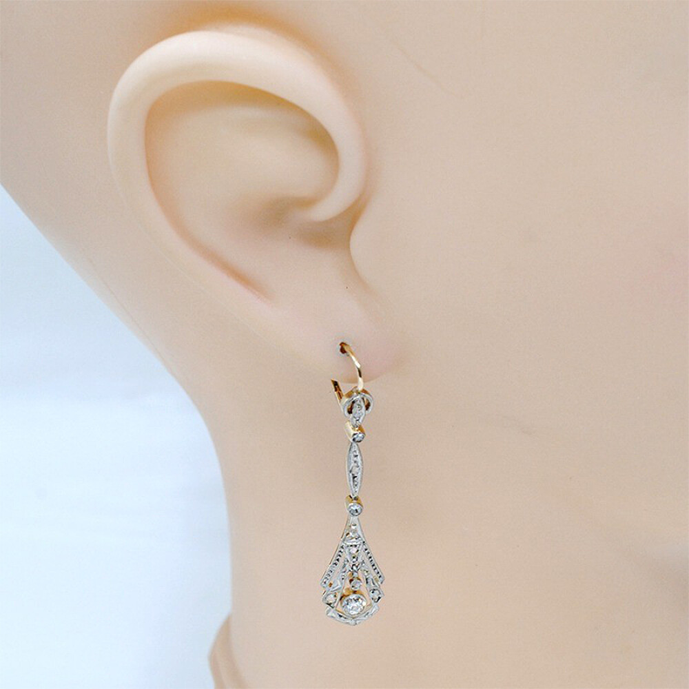 Caravanas Antiguas En Oro 18K, Brillantes Y Diamantes Caravanas Antiguas En Oro 18K, Brillantes Y Diamantes