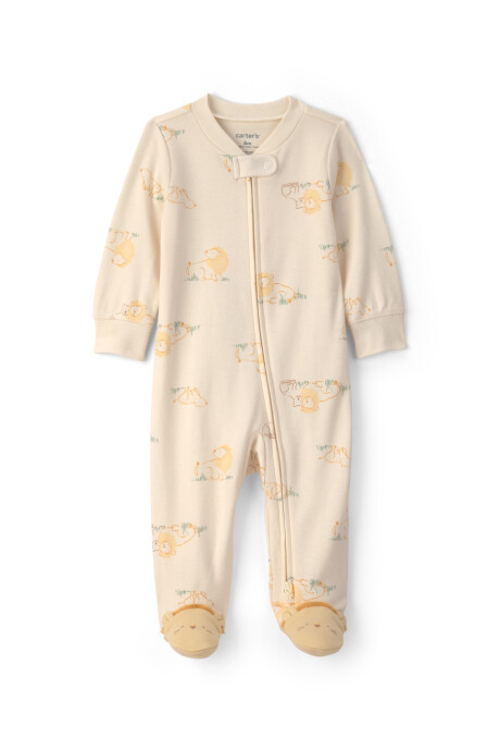 Pijama una pieza de algodón, con pie, crema, diseño leones Sin color