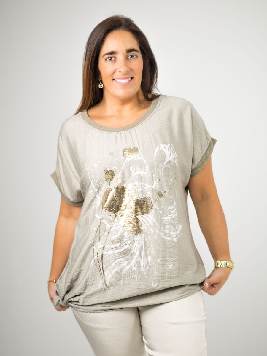 Blusa con nudo estampada con dorado Verde