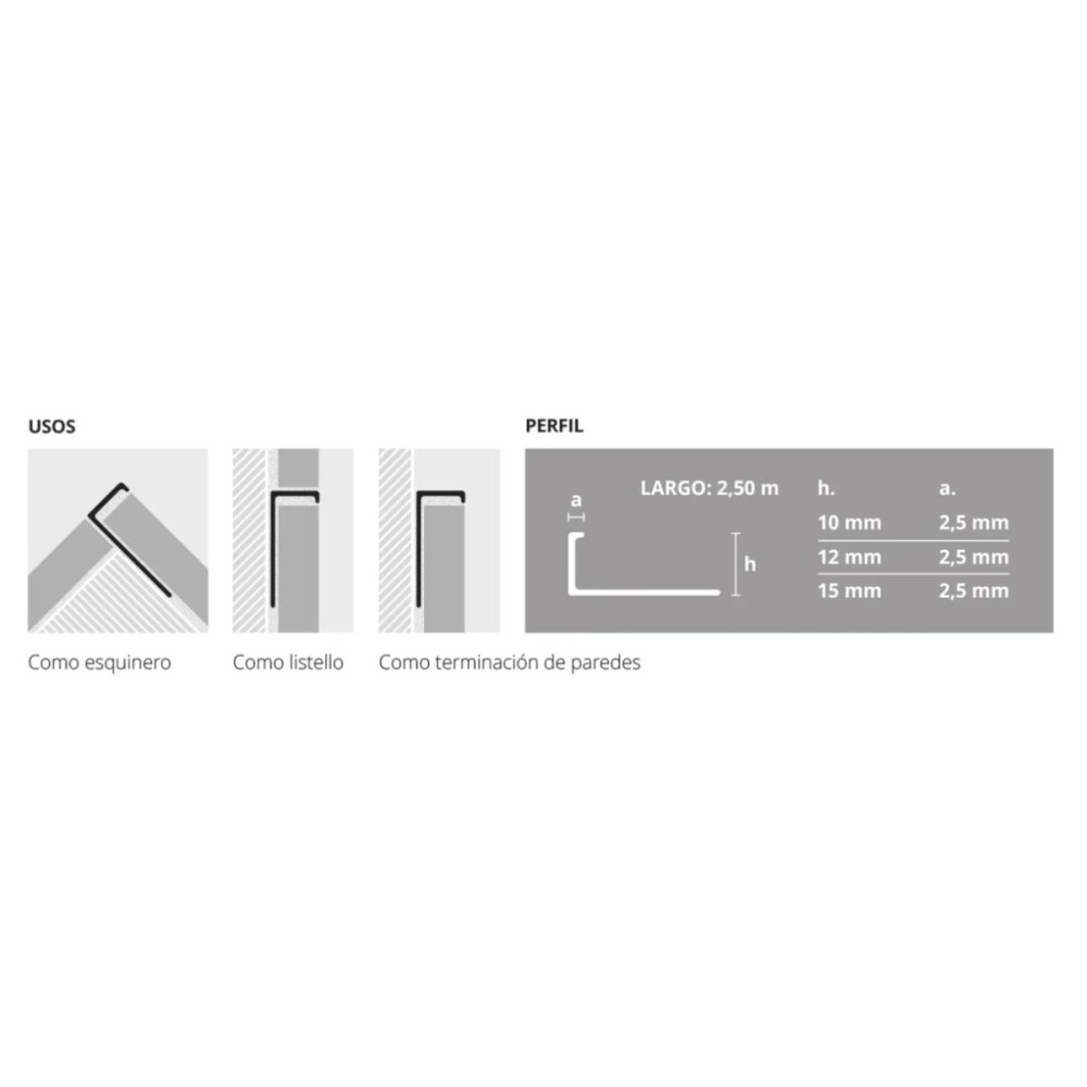 Varilla en L aluminio Oro Mate 10mm x 2,5m Varilla En L Aluminio Oro Mate 10mm X 2,5m
