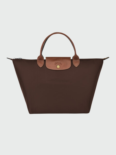 Longchamp -Cartera Longchamp plegable de nylon con cierre y asa corta, Le pliage M Marrón