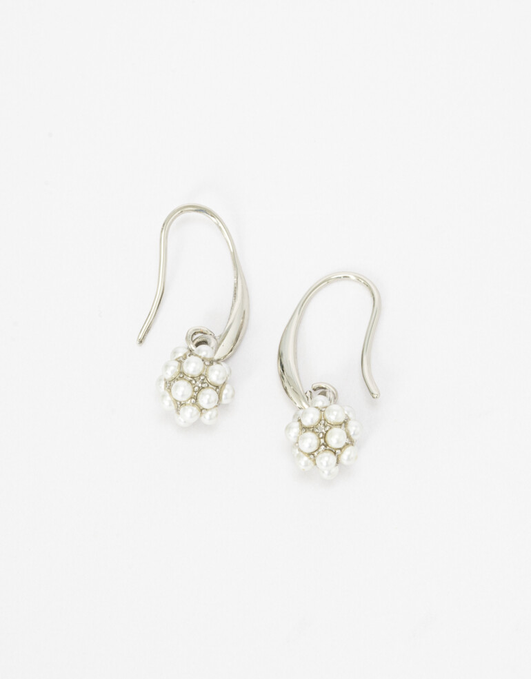 Aros Colgantes Cortos Perla Aros Colgantes Con Perlitas - Plateado Hematite