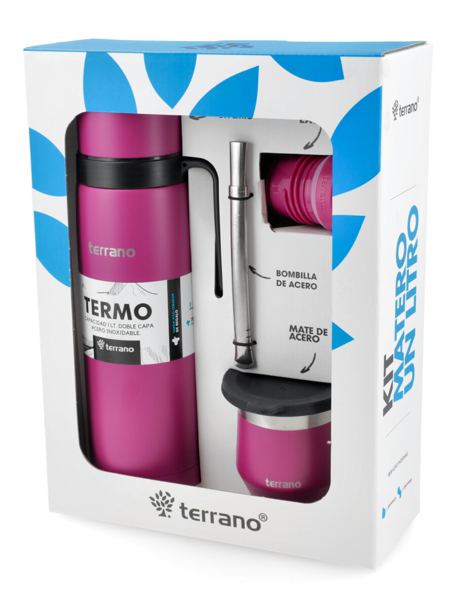 Kit Termo Manija Rígida Con Mate Flap y Bombilla - Fucsia 