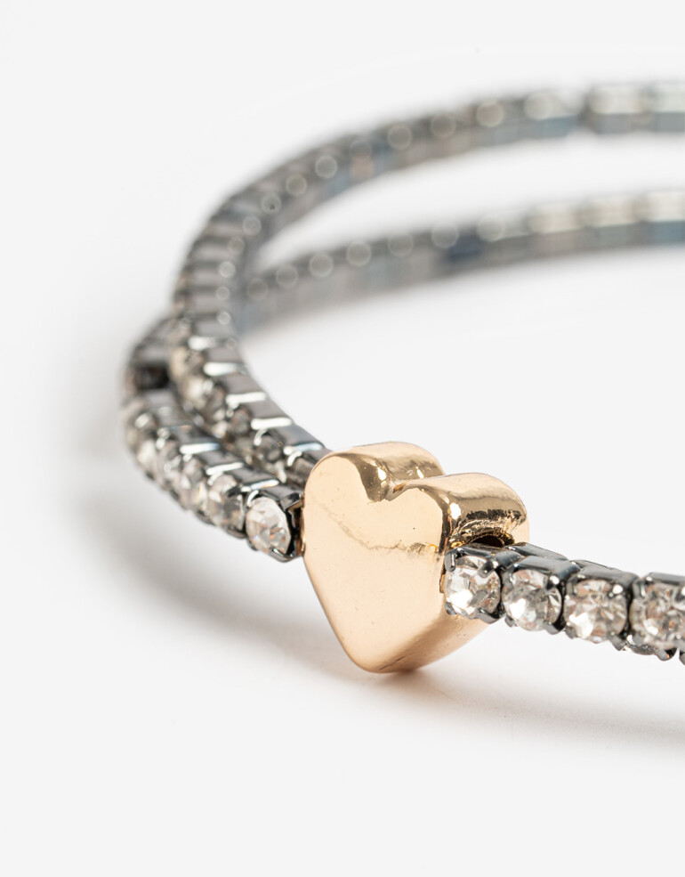 Brazaletes Strass Brazalete Corazón Biplating - Combinacion Bicolor