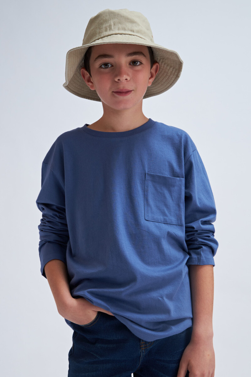 Remera manga larga bolsillo - Azul 