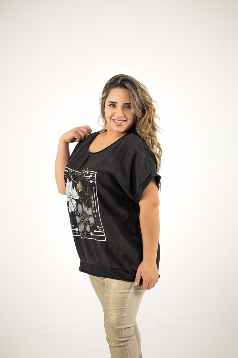 Blusa de algodón y lino - Negra 