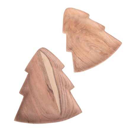 SET PLATOS MADERA-ACACIA NATURAL-BEIGE ÁRBOL NAVIDAD