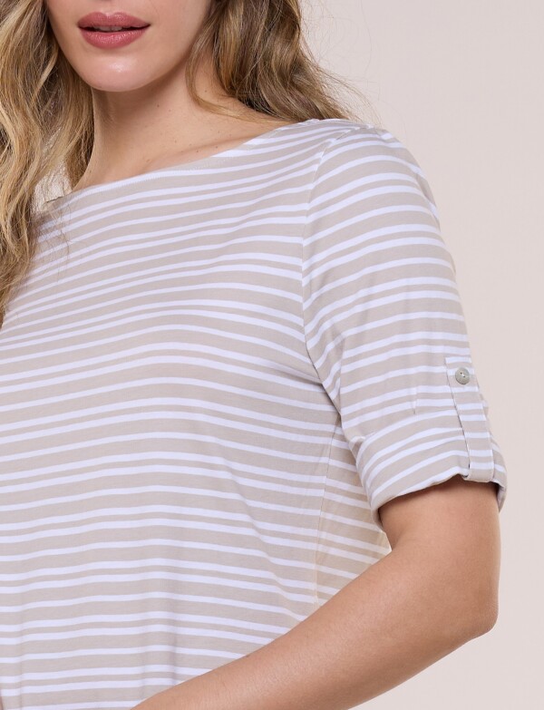 Remera De Algodón Lineas BEIGE