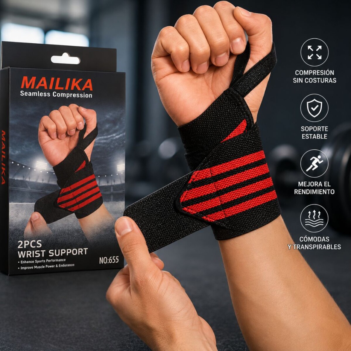 Muñequeras Deportivas de Compresión con Soporte Ajustable x2 