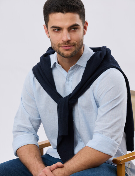 CAMISA RAYADA DE LINO Celeste