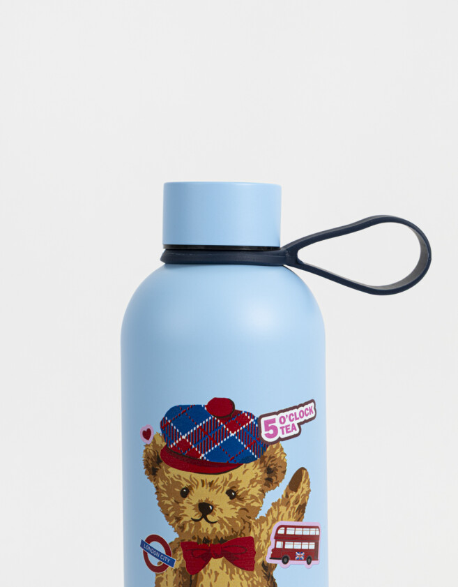 Accesorios Cocina Acero Botella Metálica Estampada - Azul Celeste