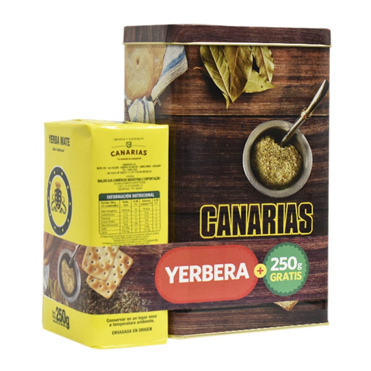 Pack Canarias de Yerbera con Dispensador + 250gr Yerba Mate - Marrón 
